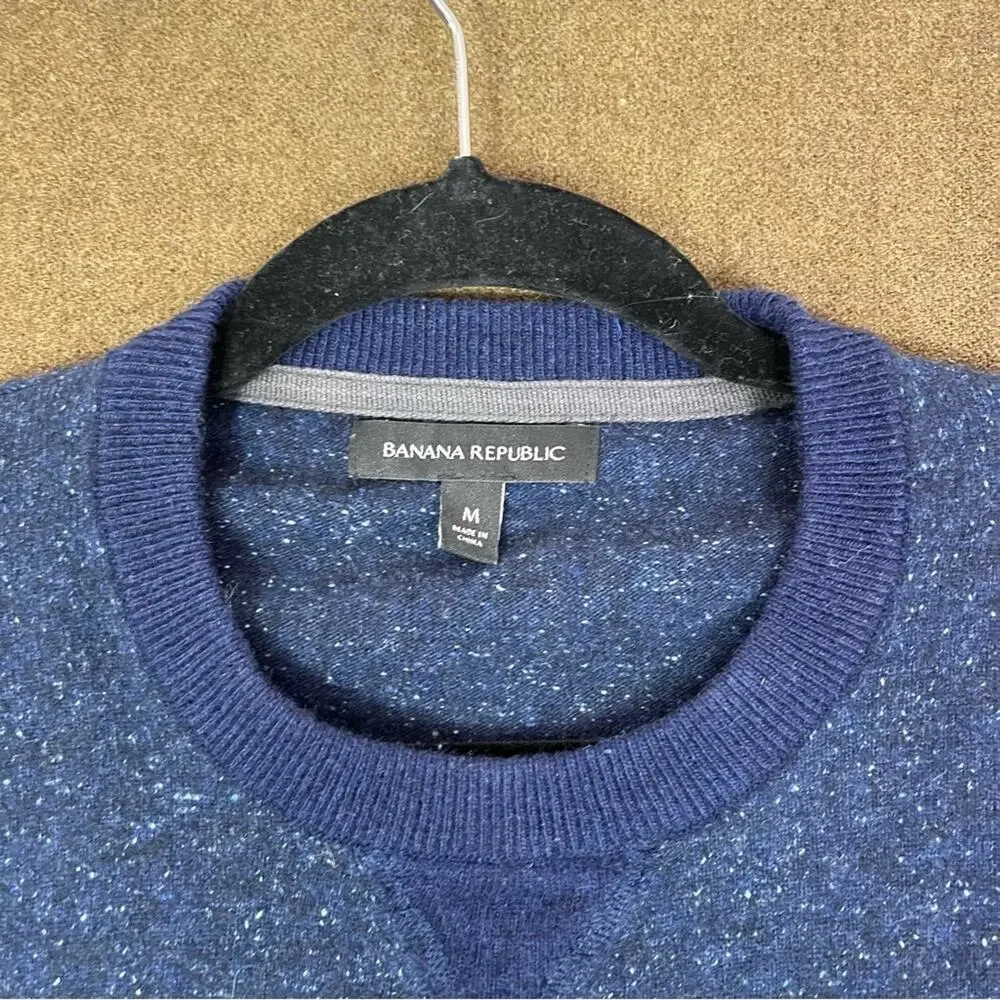 Banana Republic Sweater Mens Medium Blue Tweed Wool Silk Crew Neck Speckled
